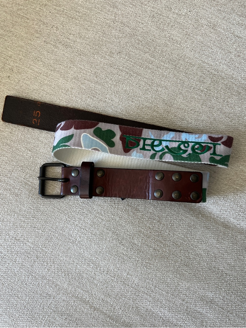 Vintage DIESEL Y2K Camo Leather Canvas Studded Belt Stamped Size 25 | Fits 30-34